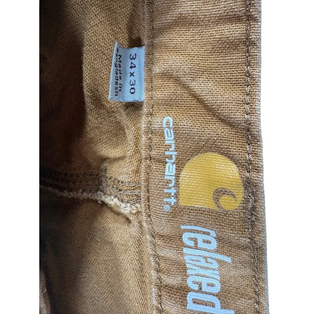 Carhartt Work Pants Mens 34x30 Brown Duck Canvas Rugged Relaxed Fit Workwear